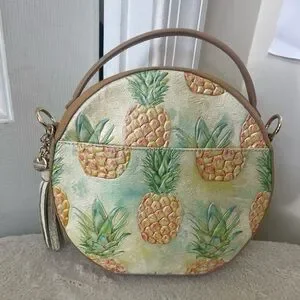 Brahmin | Bags | Brahmin Pineapple Print Round Bag Euc | Poshmark